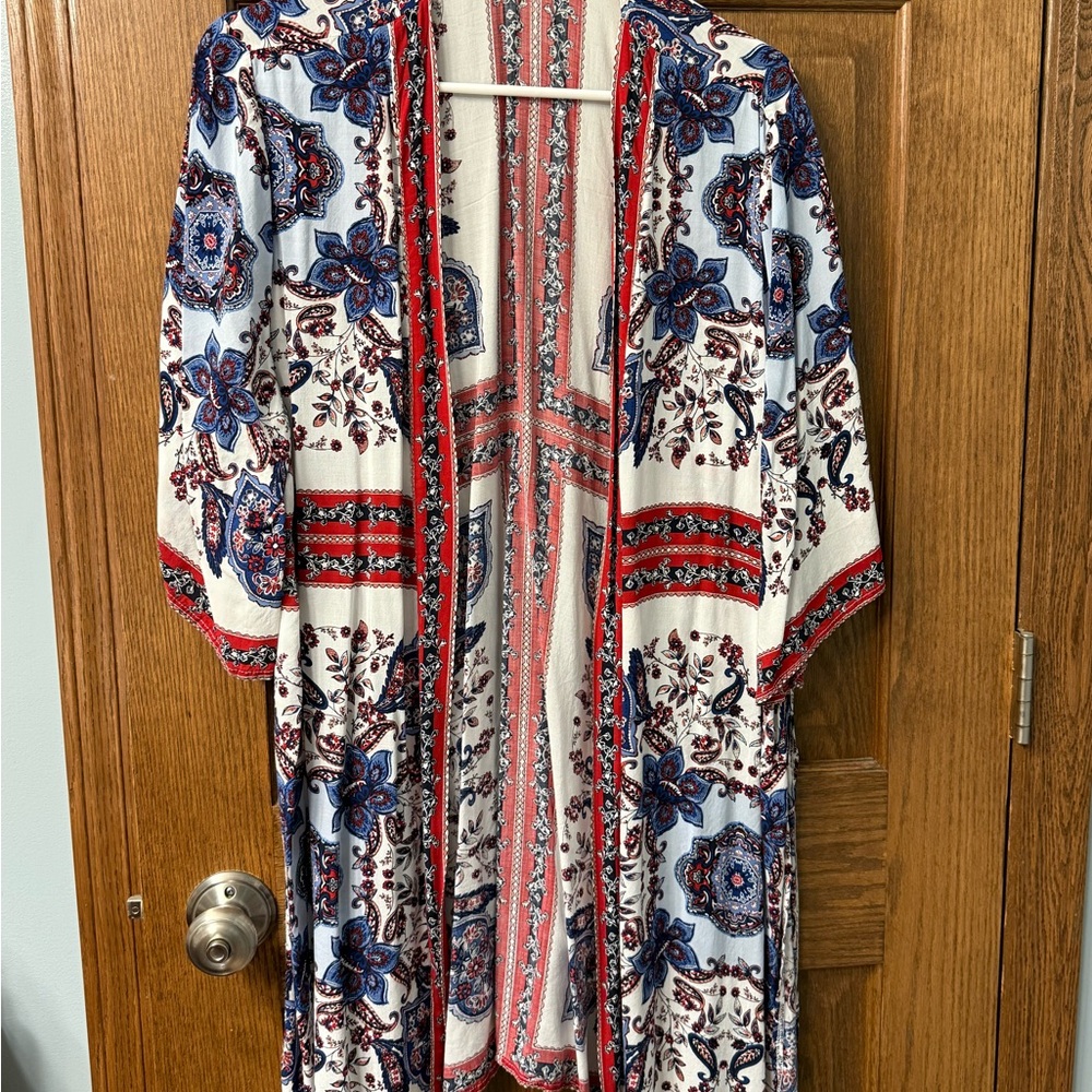 Maurices Red and Blue Floral Kimono